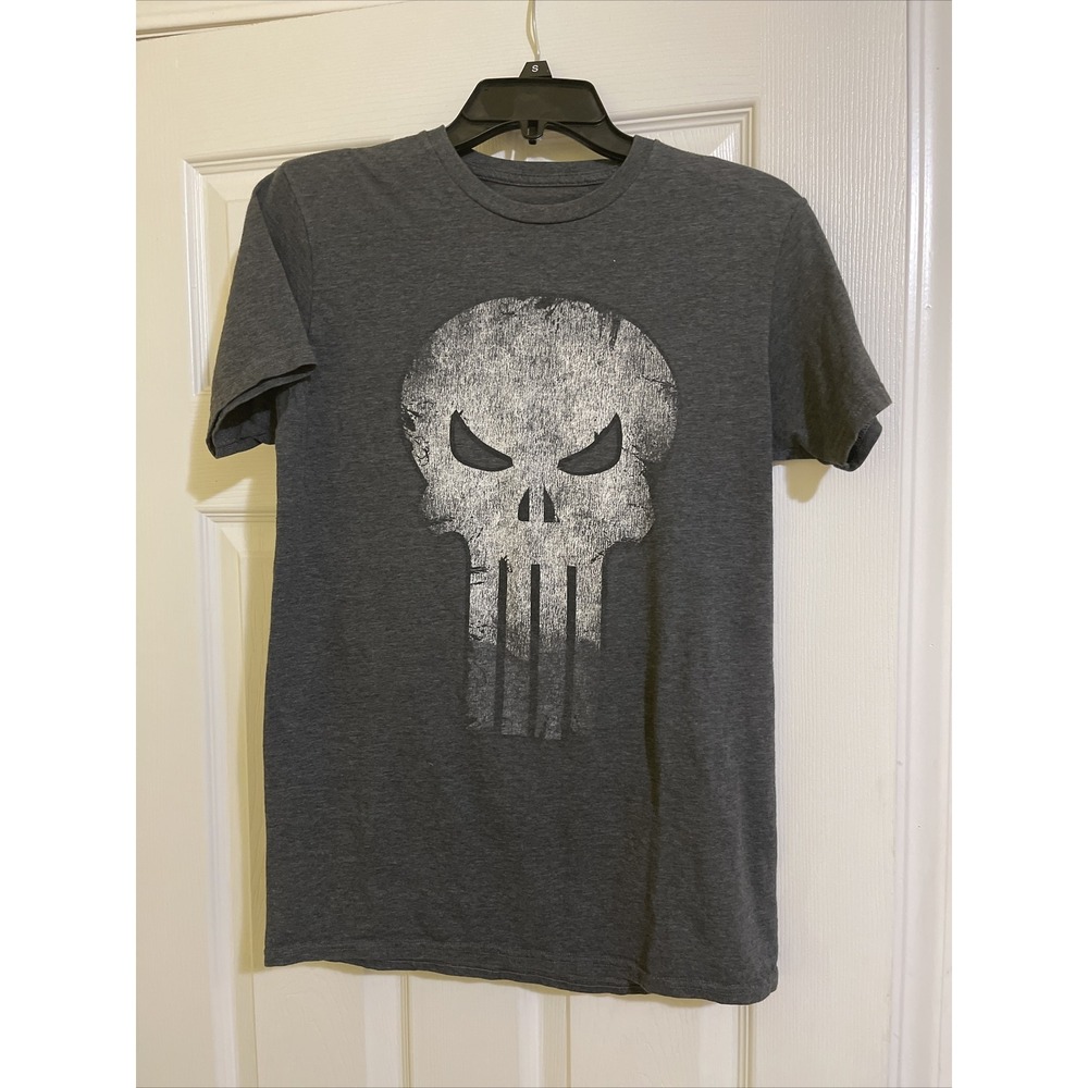 Marvel Punisher Distressed Skull Logo Graphic T-Shirt Dark Gray Mens Medium